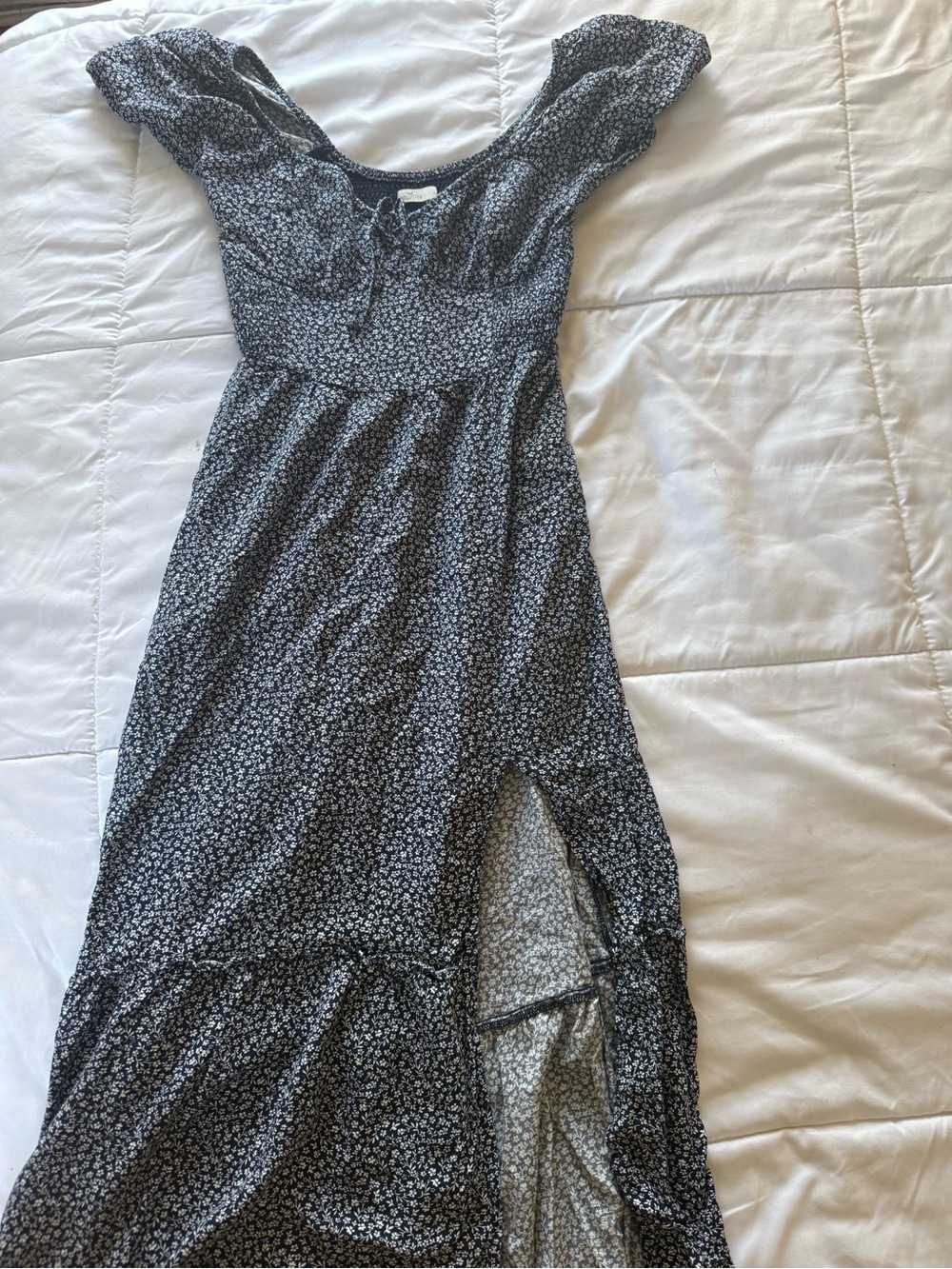 Hollister Black Floral Maxi Dress with Puff Sleeves